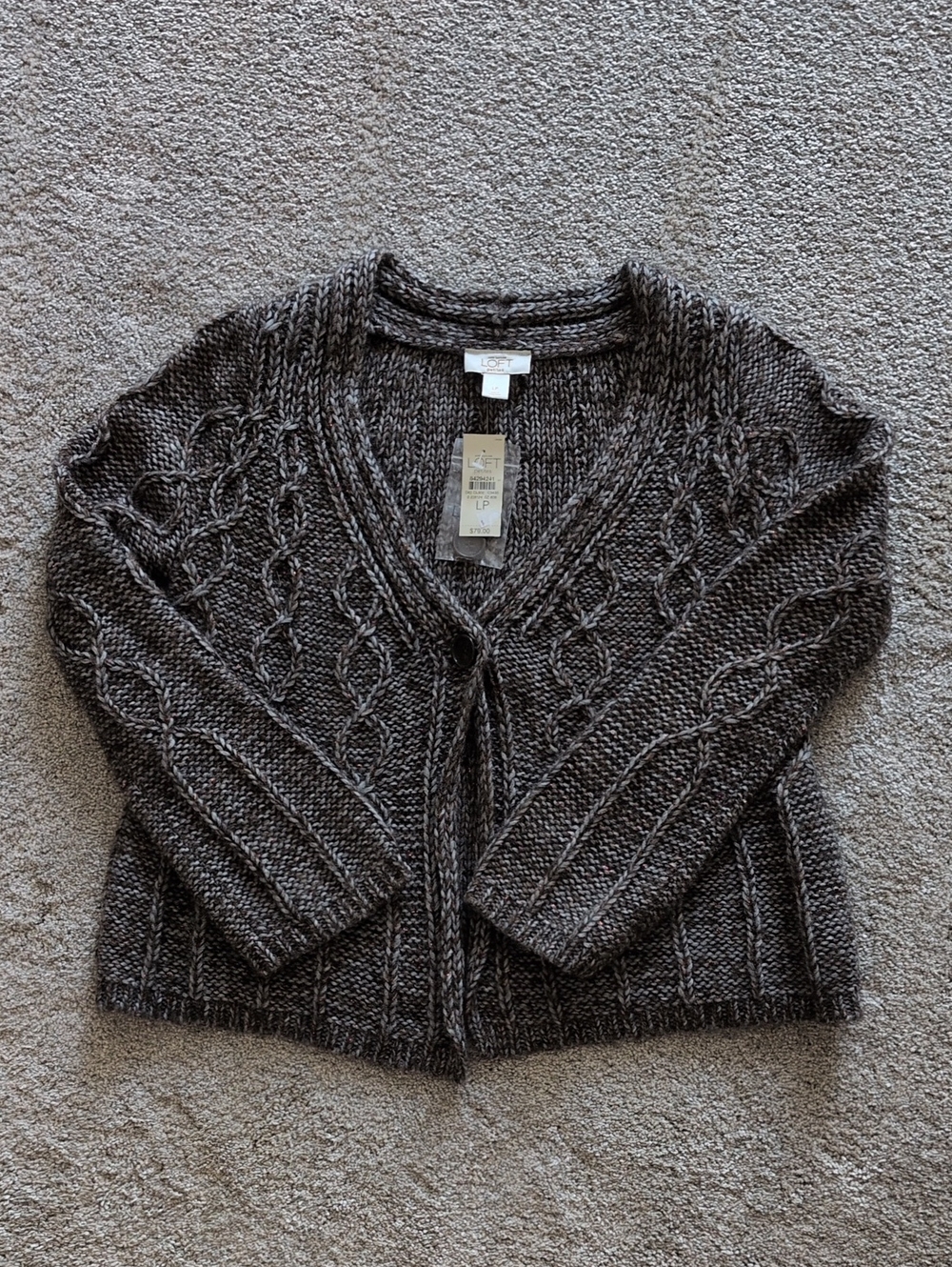 NWT LOFT Gray Knit Wool Blend Cardigan Sparkle Sweater Size Large Petite